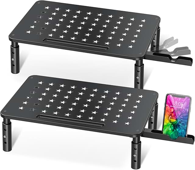 Two Adjustable Monitor Stands with Star Mesh Design