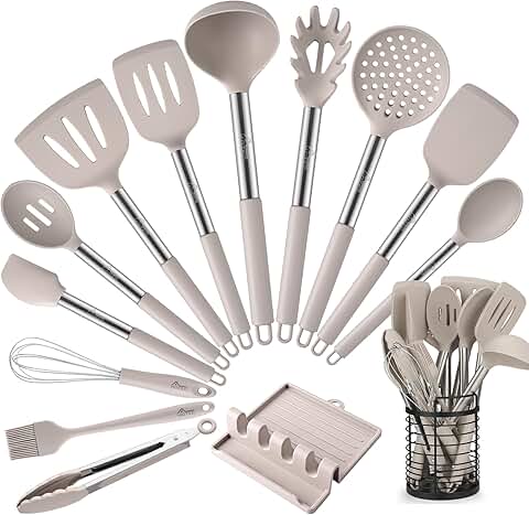 Heat-Resistant Silicone Kitchen Utensil Set with Holder