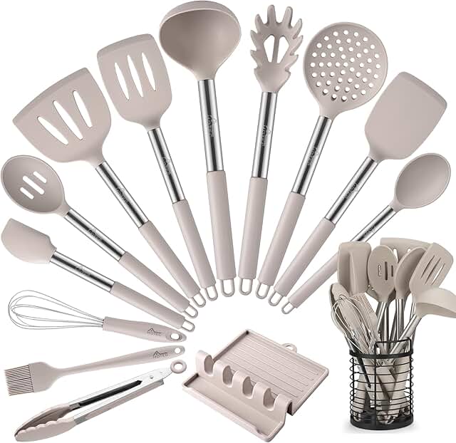 Heat-Resistant Silicone Kitchen Utensil Set with Holder