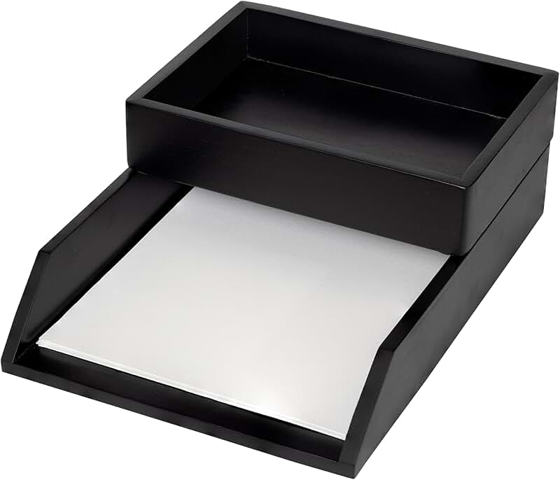 Set of 2 Acacia Wood Desk Organizers for Paper and Stationery