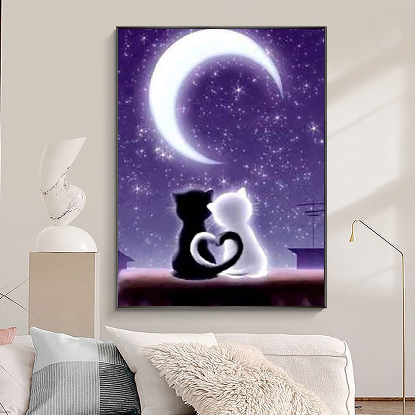 Night Moon and Pet Cat Diamond Art Kit 30x40 cm
