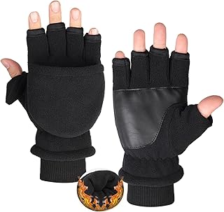Winter Fingerless Mittens with Flip-Top and Windproof Warmth