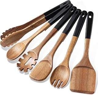 Set of 6 Natural Acacia Wooden Cooking Spoons