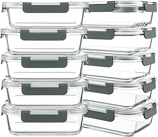 10 Pack 30 oz Glass Food Storage Containers with Lids