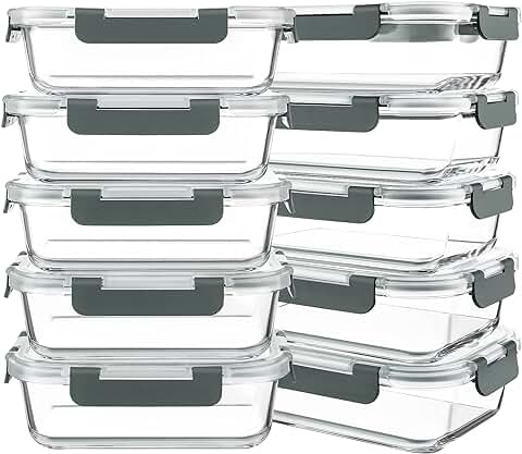 10 Pack 30 oz Glass Food Storage Containers with Lids