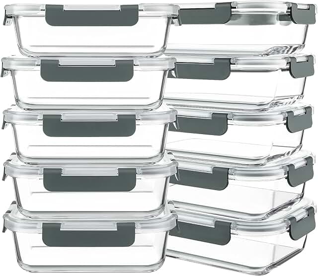 10 Pack 30 oz Glass Food Storage Containers with Lids
