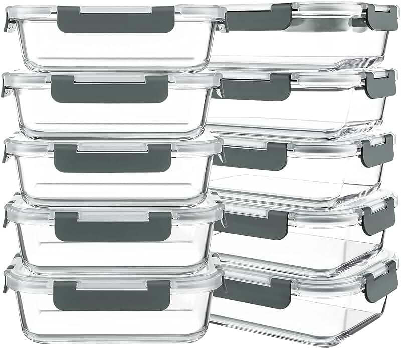 10 Pack 30 oz Glass Food Storage Containers with Lids
