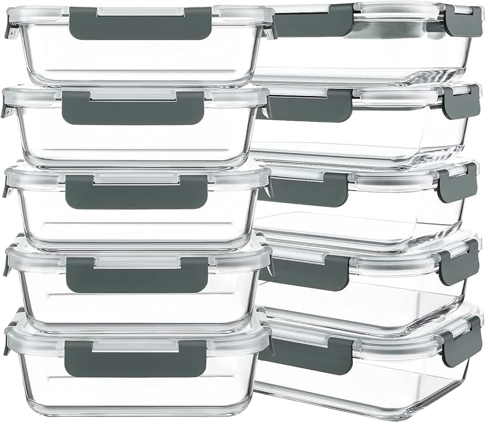 10 Pack 30 oz Glass Food Storage Containers with Lids
