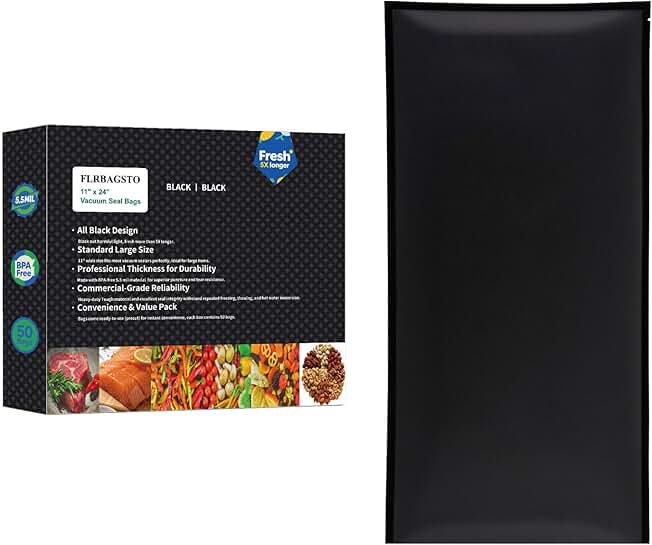 Black Vacuum Sealer Bags, 11" x 24", 50 Pack