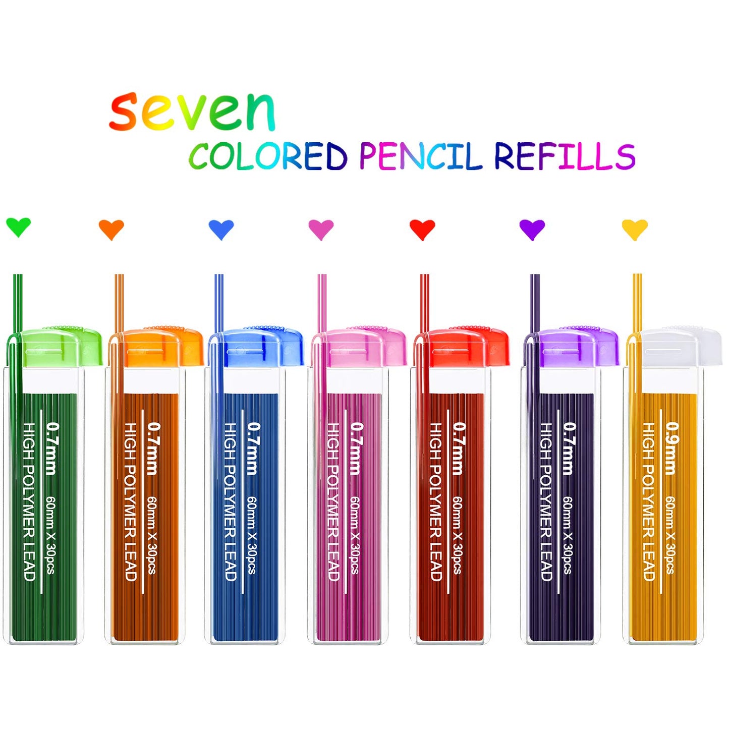 210 colorful 0.9mm mechanical pencil refills, 7 colors