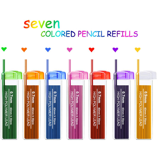 210 colorful 0.9mm mechanical pencil refills, 7 colors