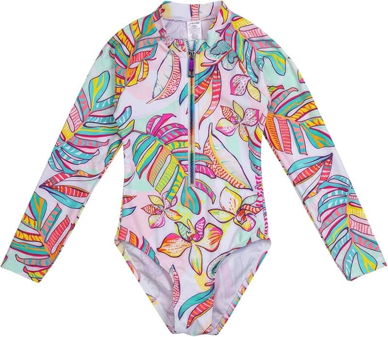 Girls' Toddler Rainbow Leaf Print Rash Guard Swimsuit