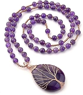 Amethyst Crystal Necklace with Tree Pendant for Women