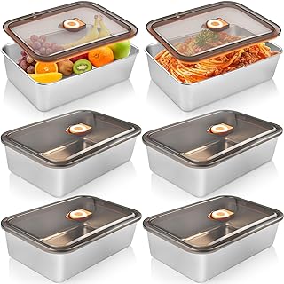 Set of 6 stainless steel food storage containers with airtight lids