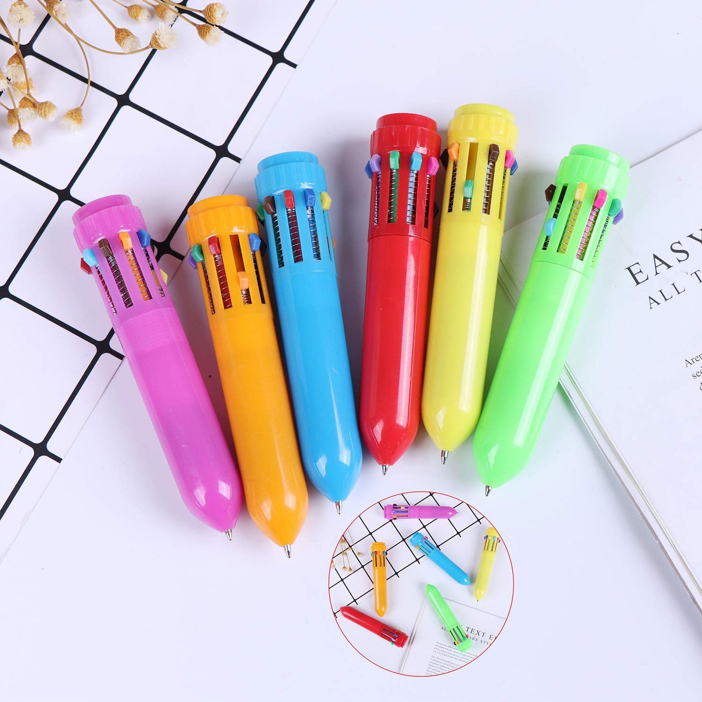 30 Pack Neon Mini Retractable Ballpoint Pens in 6 Colors