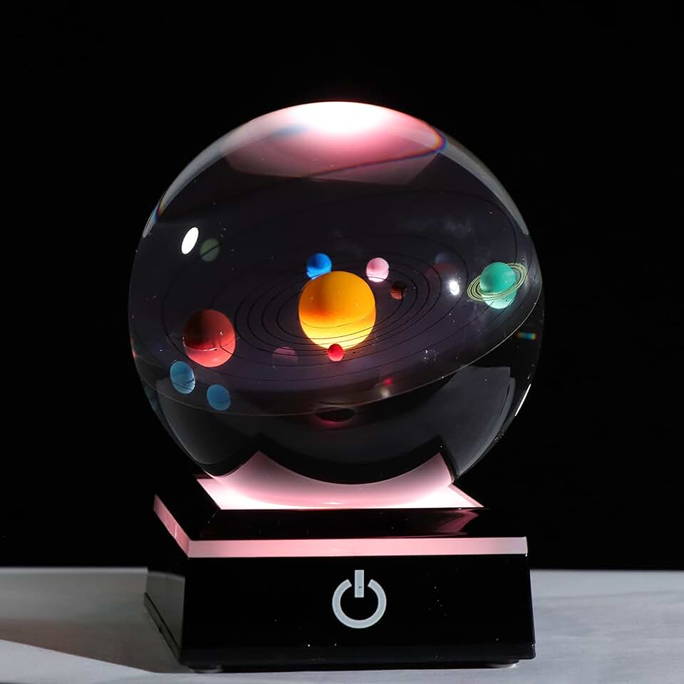 3D Solar System Crystal Ball, 80mm, Space Decor