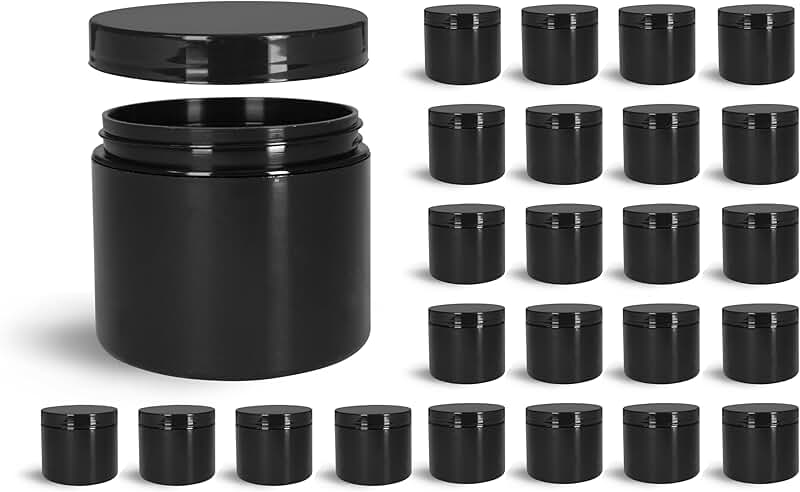24 Small Black Plastic Jars with Lids and Sealed Caps