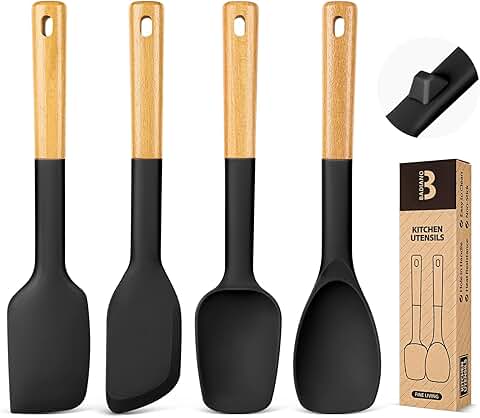Silicone Spatula and Spoon Set for Cooking, 4 Pack