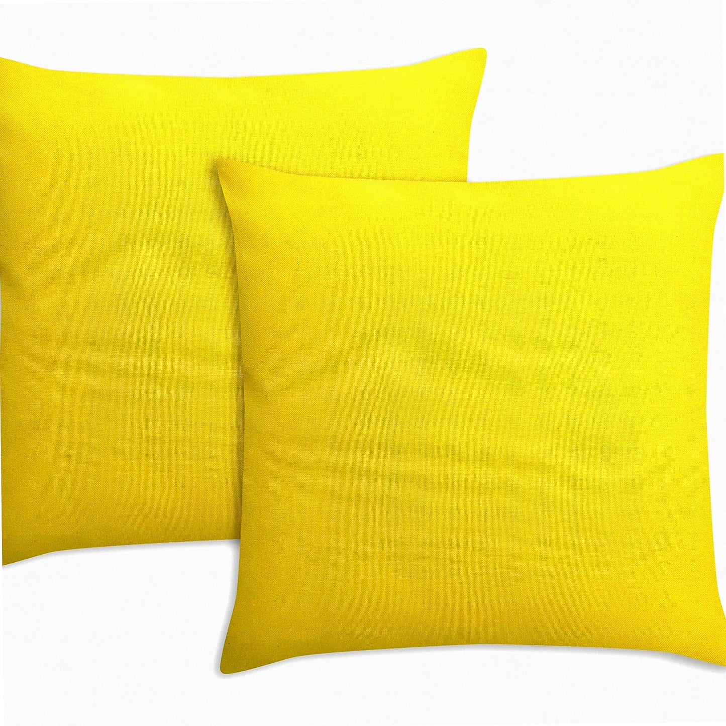Yellow Cotton Throw Pillow Cover Set - 18"x18" Decorative Cushion Case Pack of 2 - Solid Color Sofa Pillow Protector - Home Decor Accent Pieces