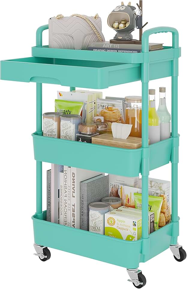 3-Tier Rolling Storage Cart with Drawer