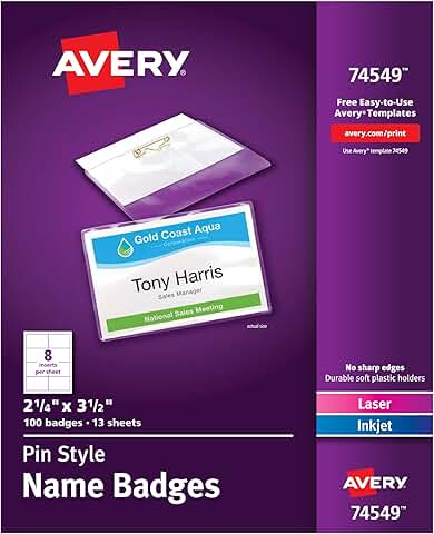 Pin Style Custom Name Badges, 2.25" x 3.5", 100 Pack