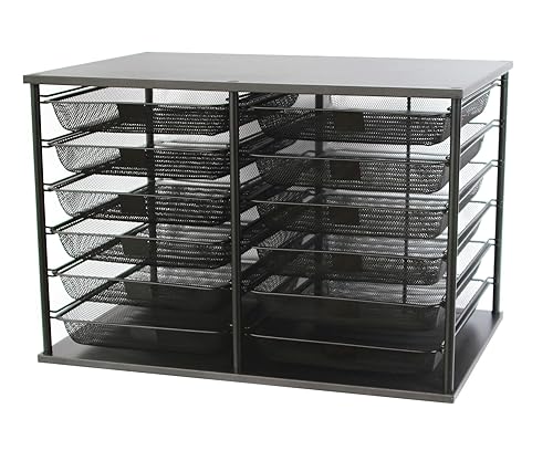 Metal and mesh desk organizer with 12 trays in black