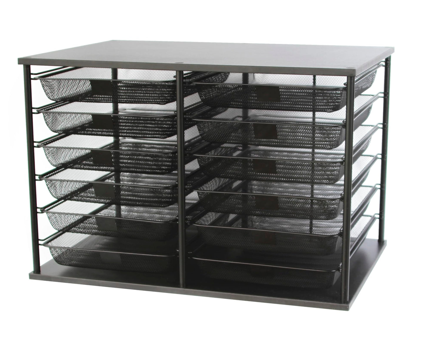 Metal and mesh desk organizer with 12 trays in black