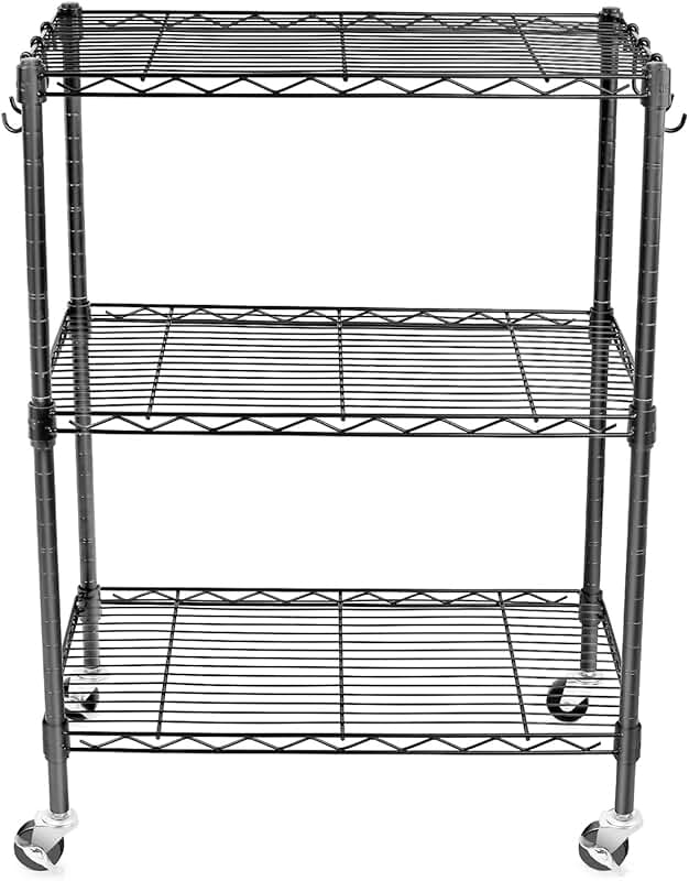 3-Tier Heavy Duty Metal Storage Shelves with Wheels