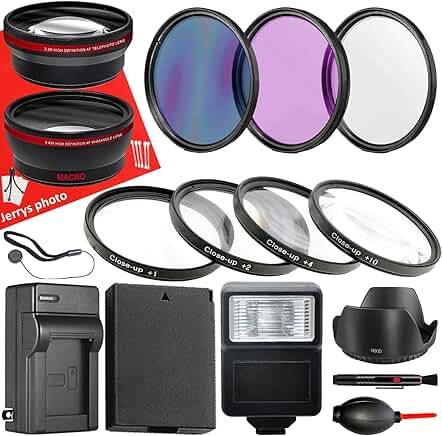 55mm Accessory Bundle with Lenses, Battery, Filters, Flash