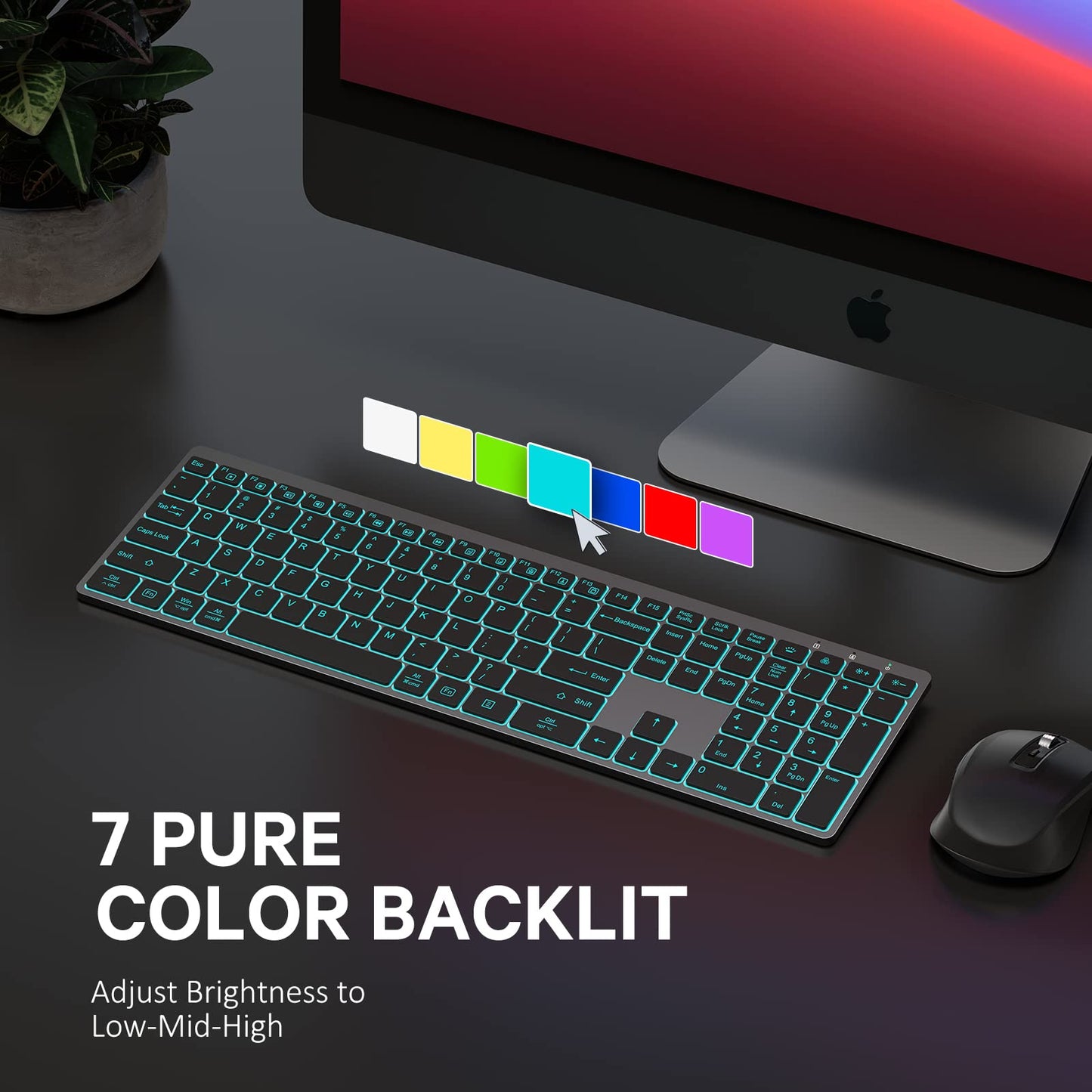 K637 Wireless Keyboard and Mouse, 7 Color Backlit, 2.4G USB Keyboard, 3 Level DPI Mice, Rechargeable Keyboard Mouse, with One USB Nano Receiver, for Windows/Mac OS/Laptop/PC, Grey