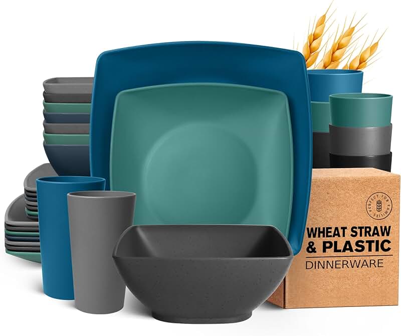 32-piece unbreakable plastic dinnerware set for 8