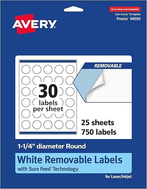 Matte White Round Labels, 1.25", 750 Removable