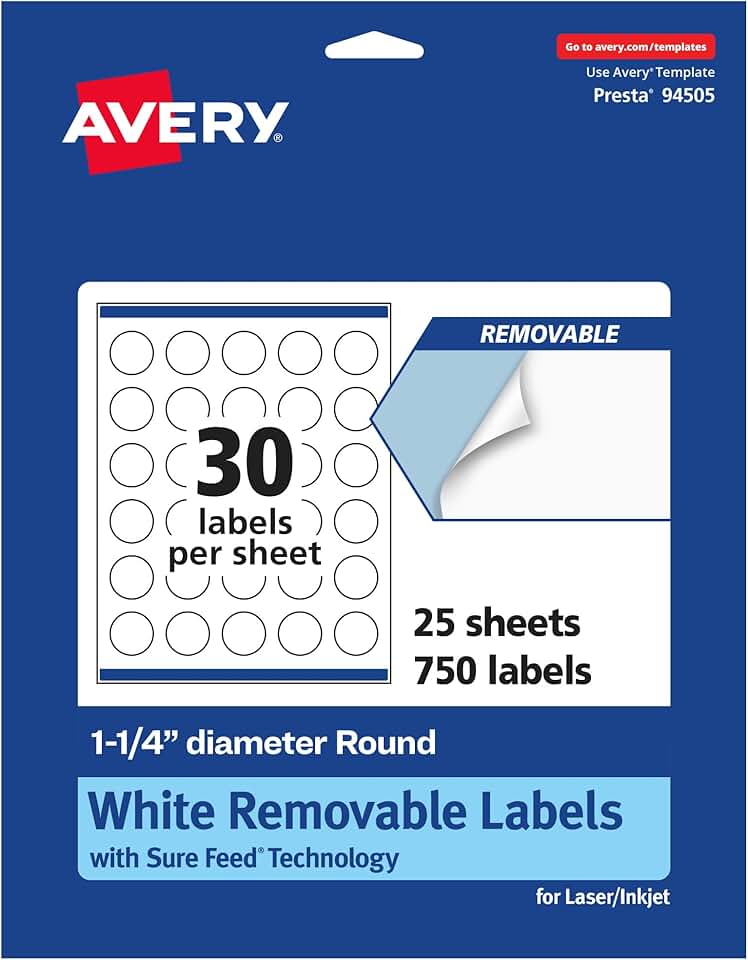 Matte White Round Labels, 1.25", 750 Removable