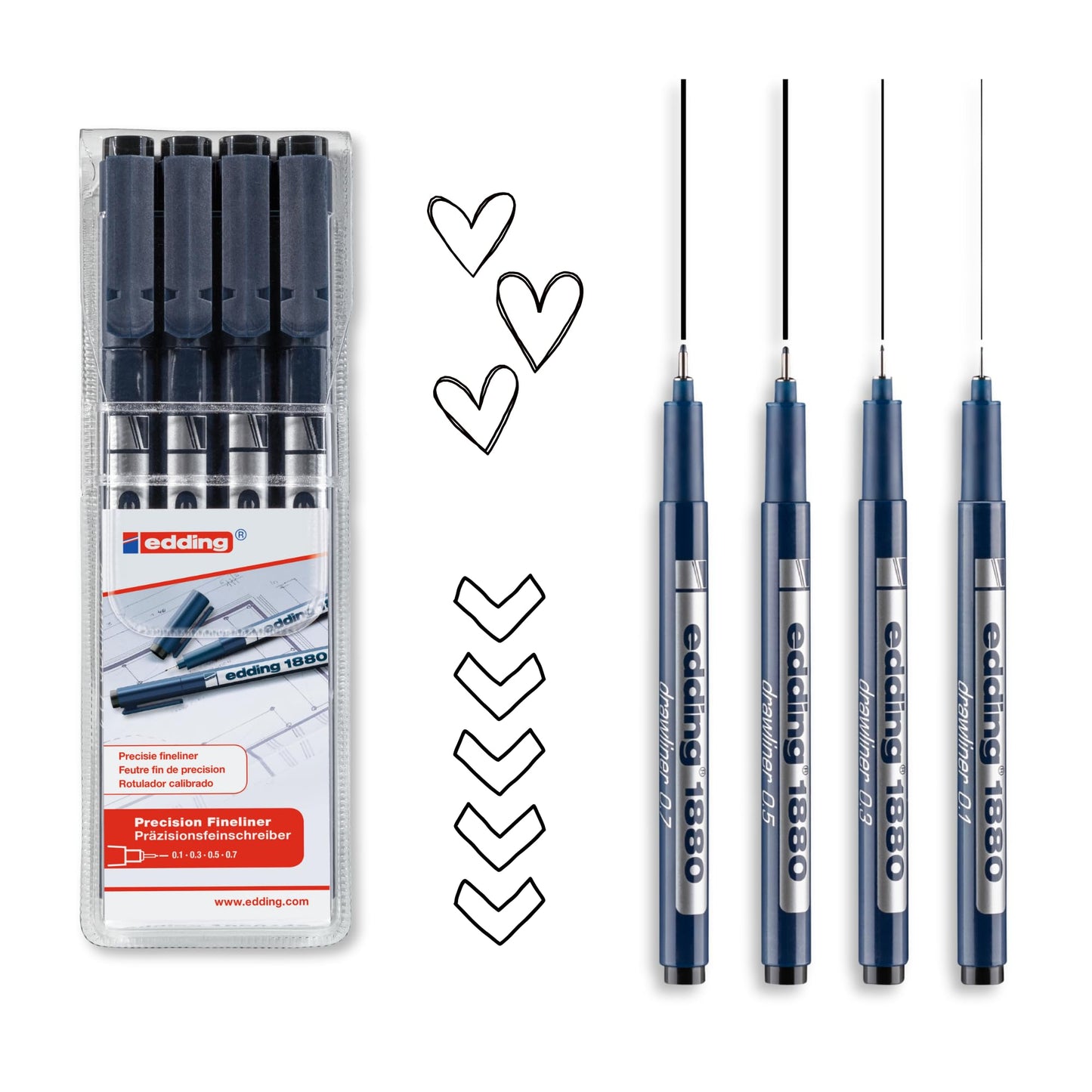 Set of 4 black fineliner pens, 0.25-0.7 mm