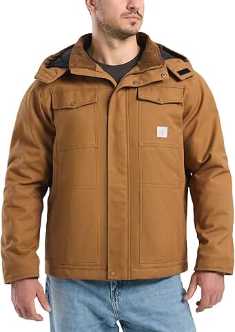 Men's Water-Resistant Winter Work Jacket with Hood and Pockets