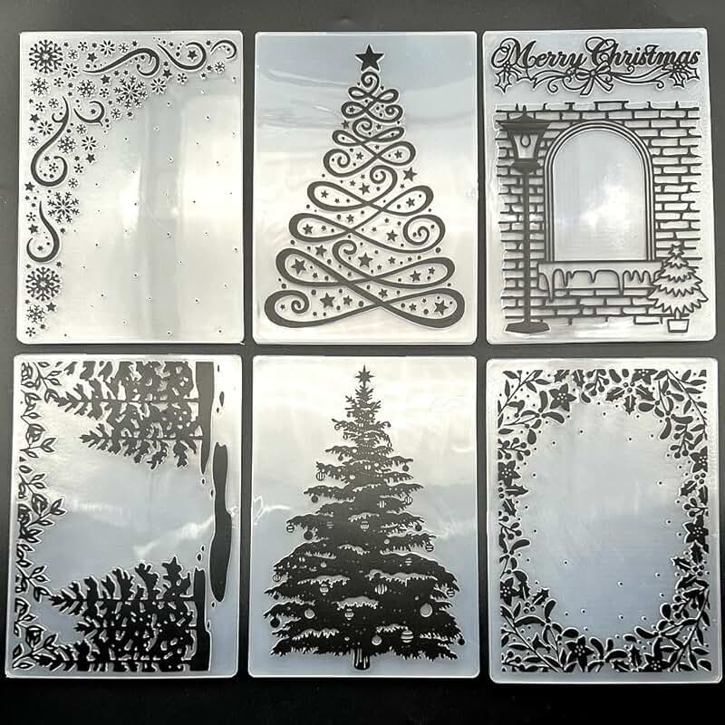 Set of 6 Christmas Embossing Folders for Card Making