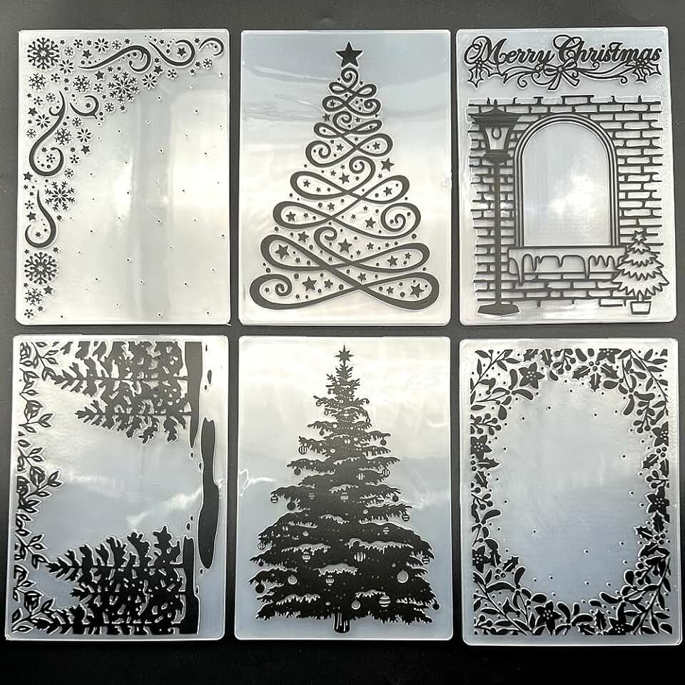 Set of 6 Christmas Embossing Folders for Card Making