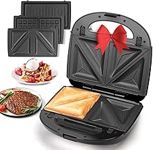 3-in-1 Sandwich and Waffle Maker with Non-stick Plates