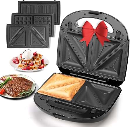 3-in-1 Sandwich and Waffle Maker with Non-stick Plates