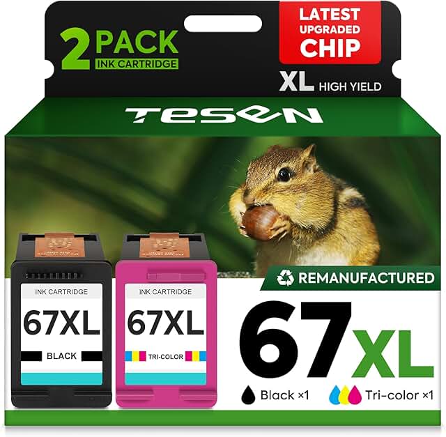 Black and color remanufactured ink cartridges for HP printers, 2-pack