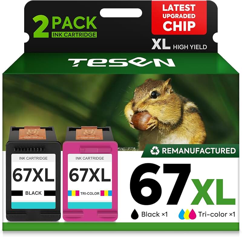 Black and color remanufactured ink cartridges for HP printers, 2-pack