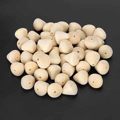 50 Pieces of Unfinished Wooden Cone Beads for Crafts and Jewelry