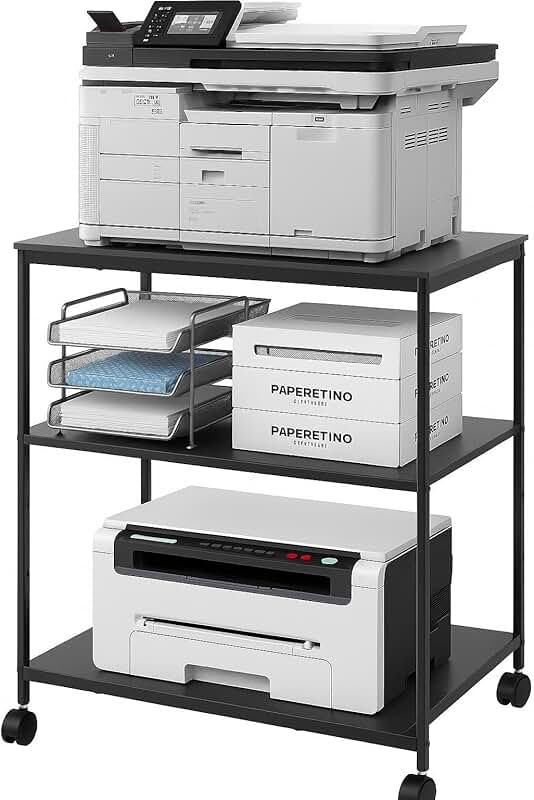 Heavy-Duty 3-Tier Printer Stand with Adjustable Shelves