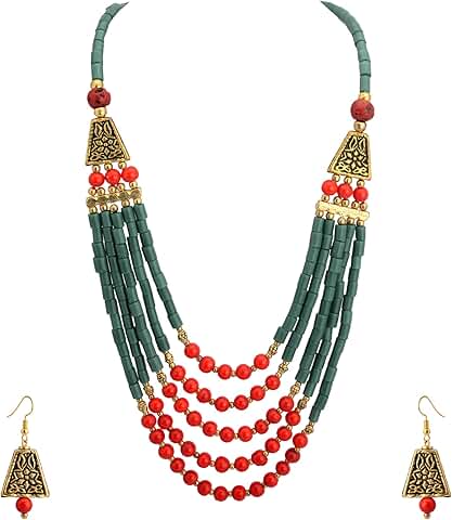 Blue Beaded Long Boho Necklace for Women