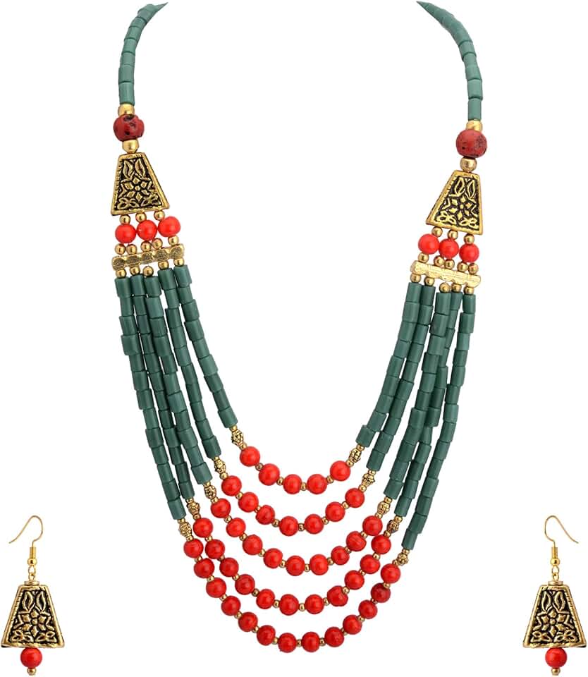 Blue Beaded Long Boho Necklace for Women