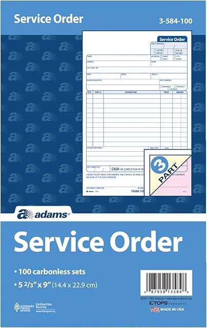 Service Order Form, 3-Part, Carbonless, 5 2/3" x 9"