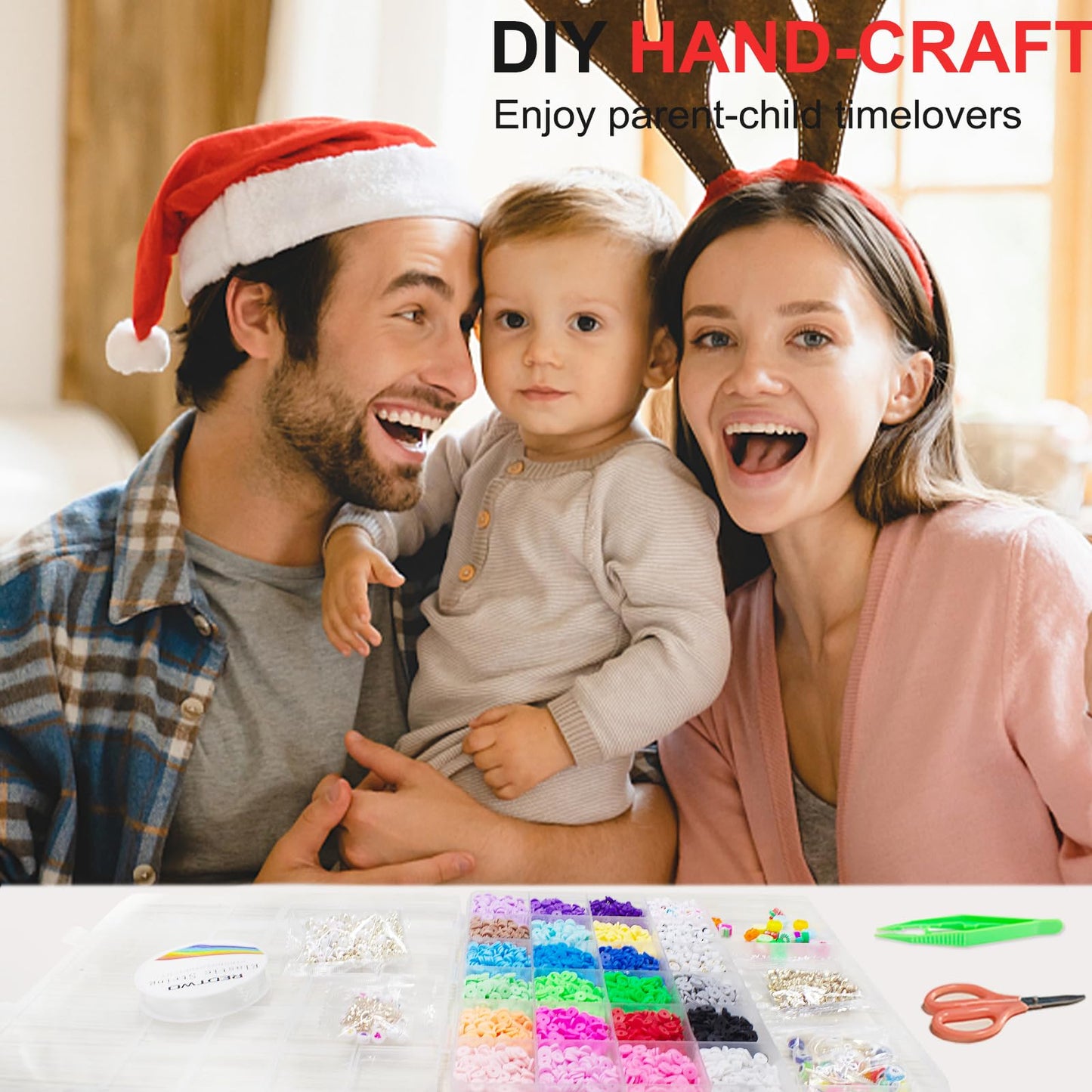 Clay Beads Bracelet Making Kit with Charms and Elastic Strings