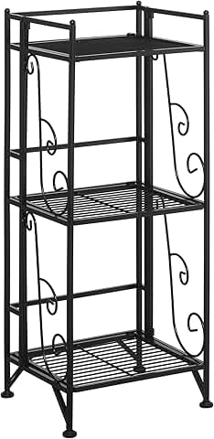 Three-Tier Folding Metal Shelf with Scroll Design