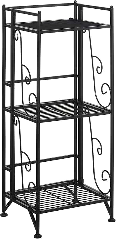 Three-Tier Folding Metal Shelf with Scroll Design