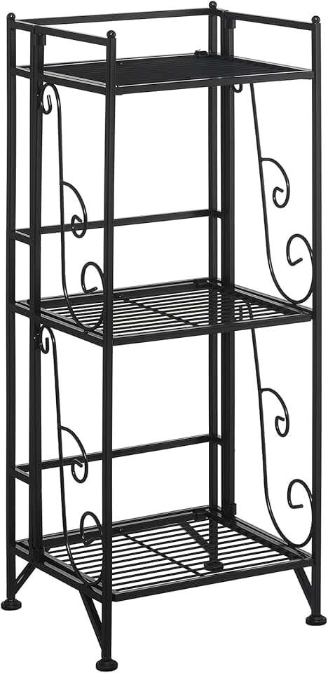 Three-Tier Folding Metal Shelf with Scroll Design